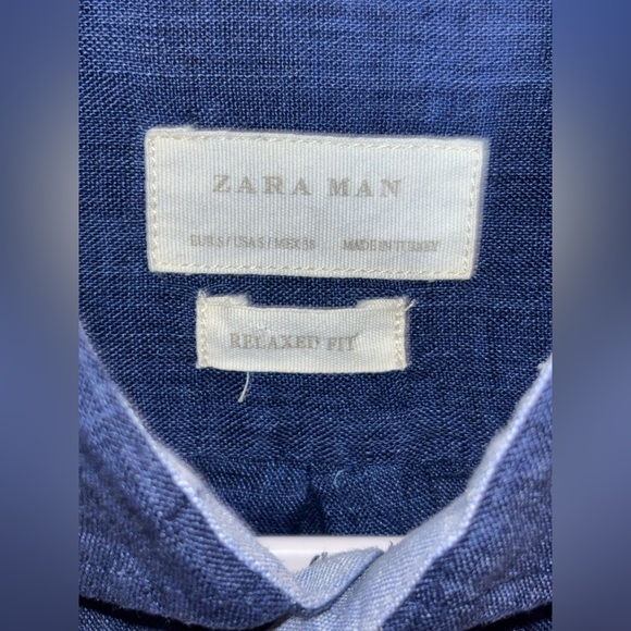 ZARA 100% LINEN SHIRT WITH collar and long sleeves pocket BLUE Small NWT - Picture 7 of 13